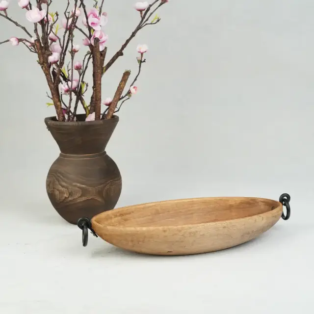 ظرف سرو چوب گردو یک‌تکه با دسته فلزی